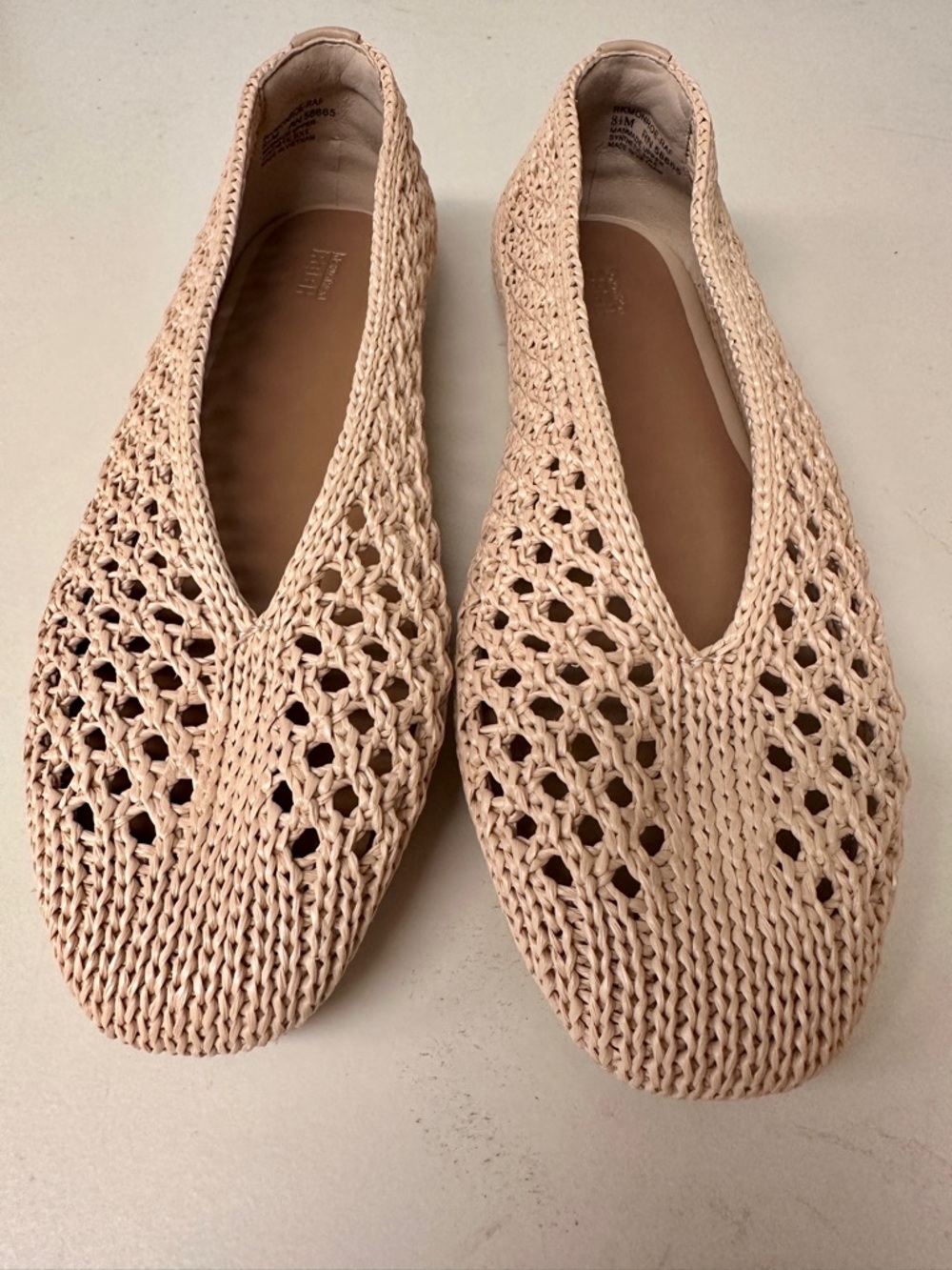 Woven V-Neck Flats in Cream - Lightweight Slip-On